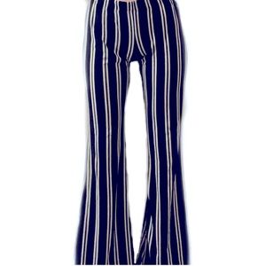 Large Green and Black Striped Skinny Wide-Leg Pants